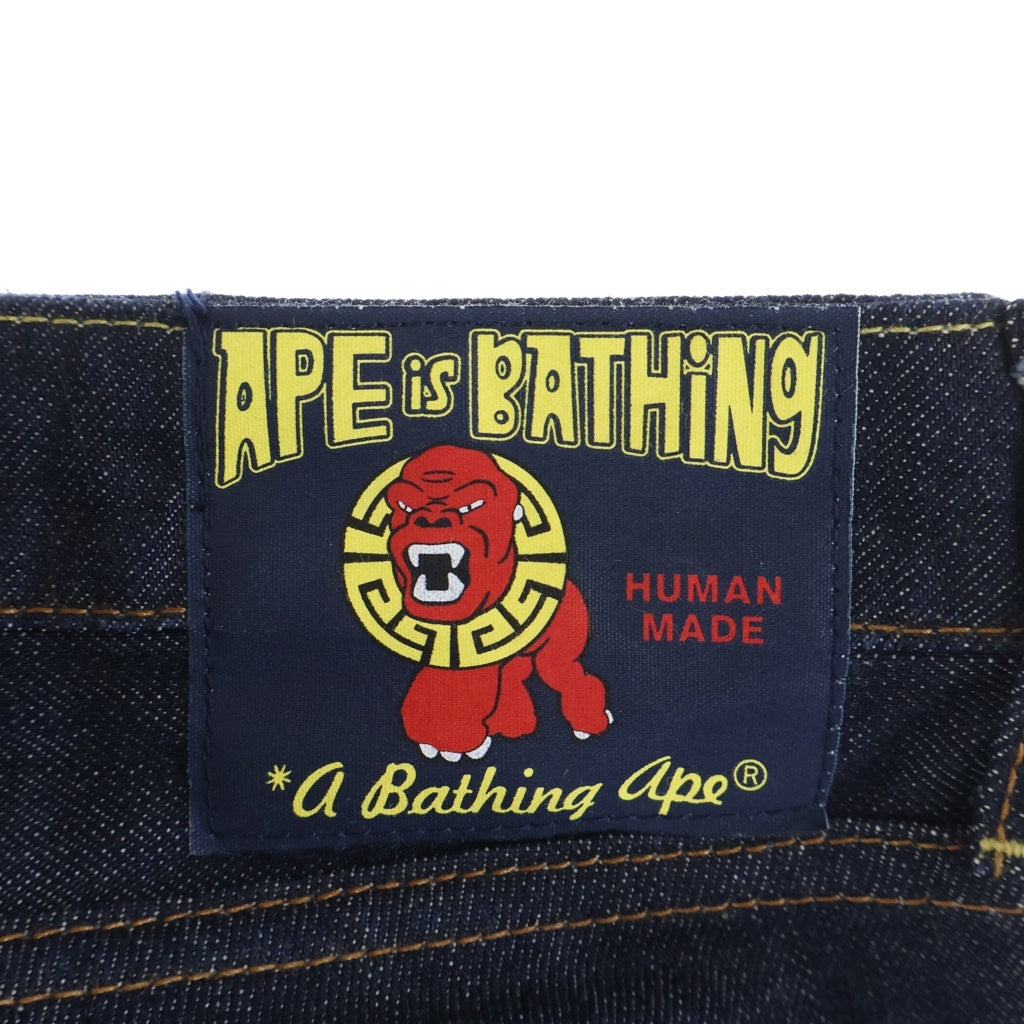 A BATHING APE(アベイシングエイプ) バックポケットエンブロイダリー ローライズ ストレートデニムパンツ レディース インディゴ