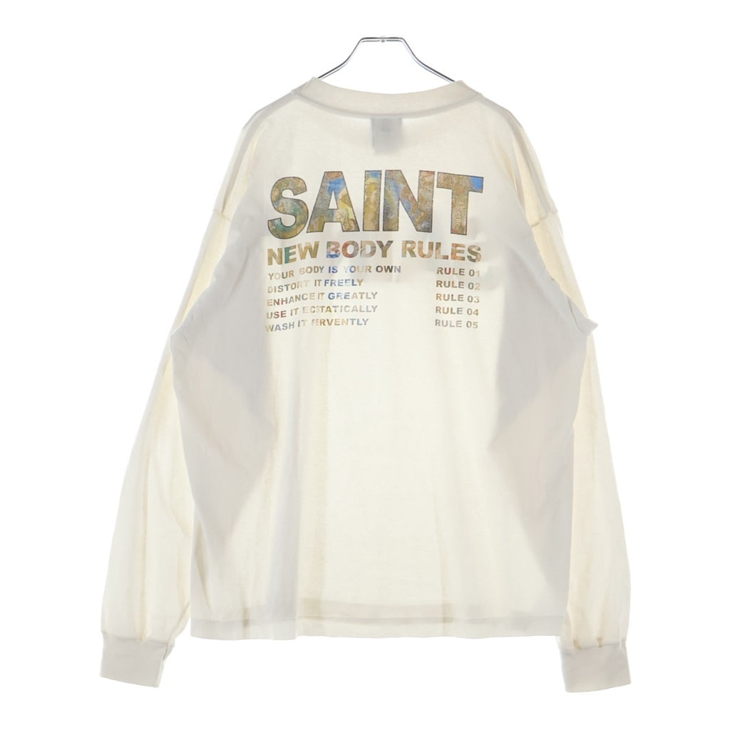 SAINT MICHAEL(セントマイケル) 25AW NEW BODY RULES LS TEE ニューボディ ルール 両面ロゴプリント クルーネック長袖Tシャツ カットソー ホワイト SM-HR1-0000-035