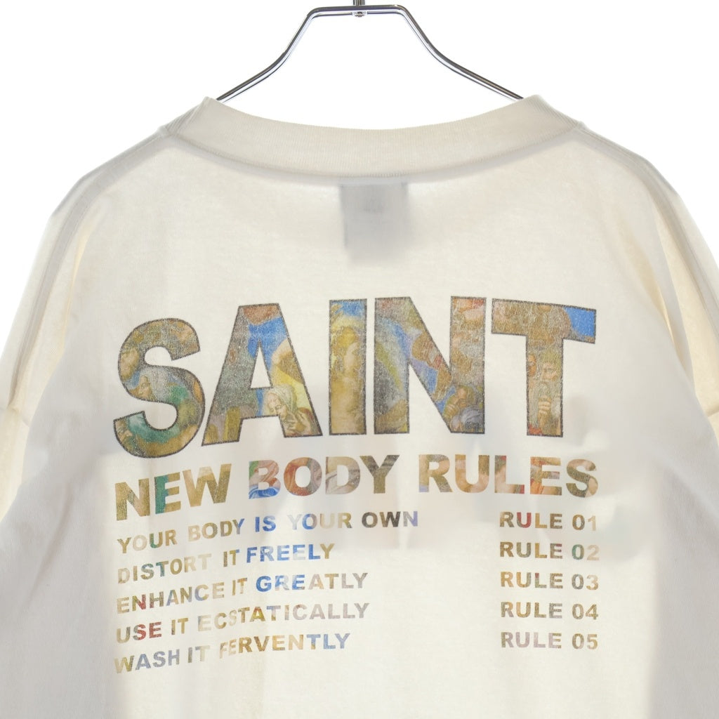 SAINT MICHAEL(セントマイケル) 25AW NEW BODY RULES LS TEE ニューボディ ルール 両面ロゴプリント クルーネック長袖Tシャツ カットソー ホワイト SM-HR1-0000-035