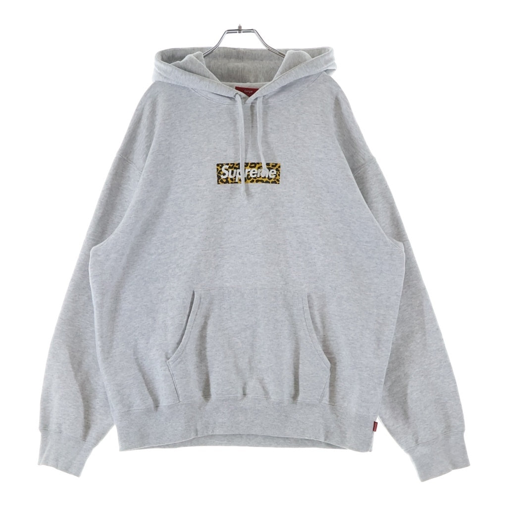 SUPREME(シュプリーム) 24SS Shanghai Box Logo Hooded Sweatshirt Ash Grey 上海オープン記念 レオパード柄ボックスロゴ プルオーバーパーカー フーディー グレー