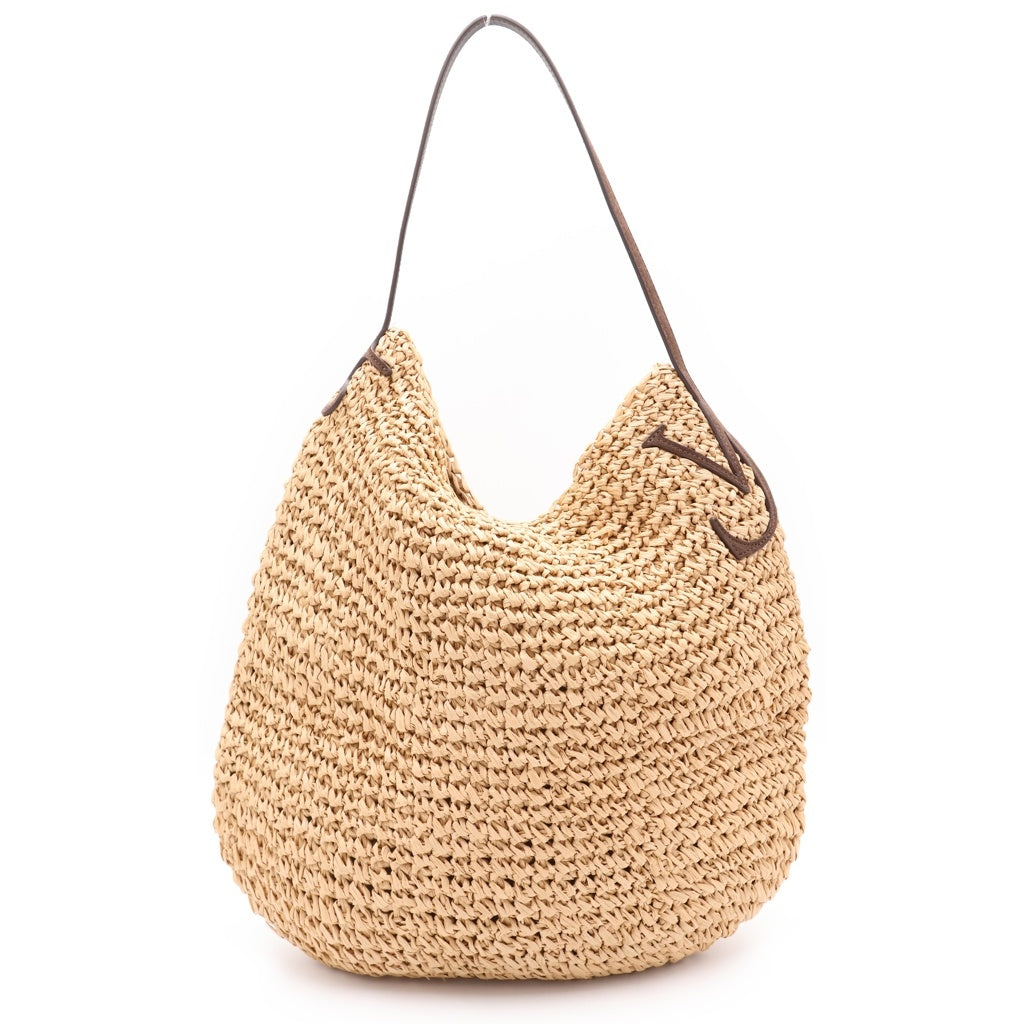 J.W.ANDERSON(ジェー ダブリュー アンダーソン) 26SS BULB XL SUEDE-TRIMMED RAFFIA BUCKET BAG スエード ラフィアハンドクロシェ バケットバッグ ベージュ/ブラウン レディース