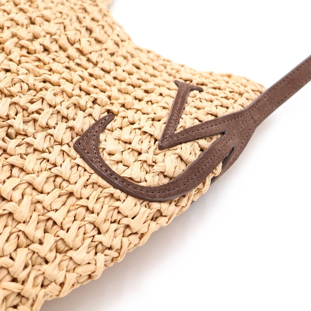 J.W.ANDERSON(ジェー ダブリュー アンダーソン) 26SS BULB XL SUEDE-TRIMMED RAFFIA BUCKET BAG スエード ラフィアハンドクロシェ バケットバッグ ベージュ/ブラウン レディース