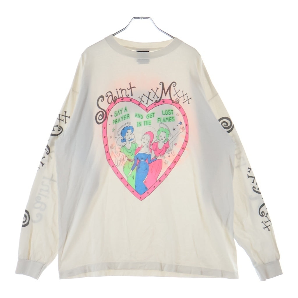 SAINT MICHAEL(セントマイケル) 24SS LS TEE PINK HEART ピンクハート アームプリントTシャツ 長袖クルーネックカットソー ホワイト SM-YS8-0000-020