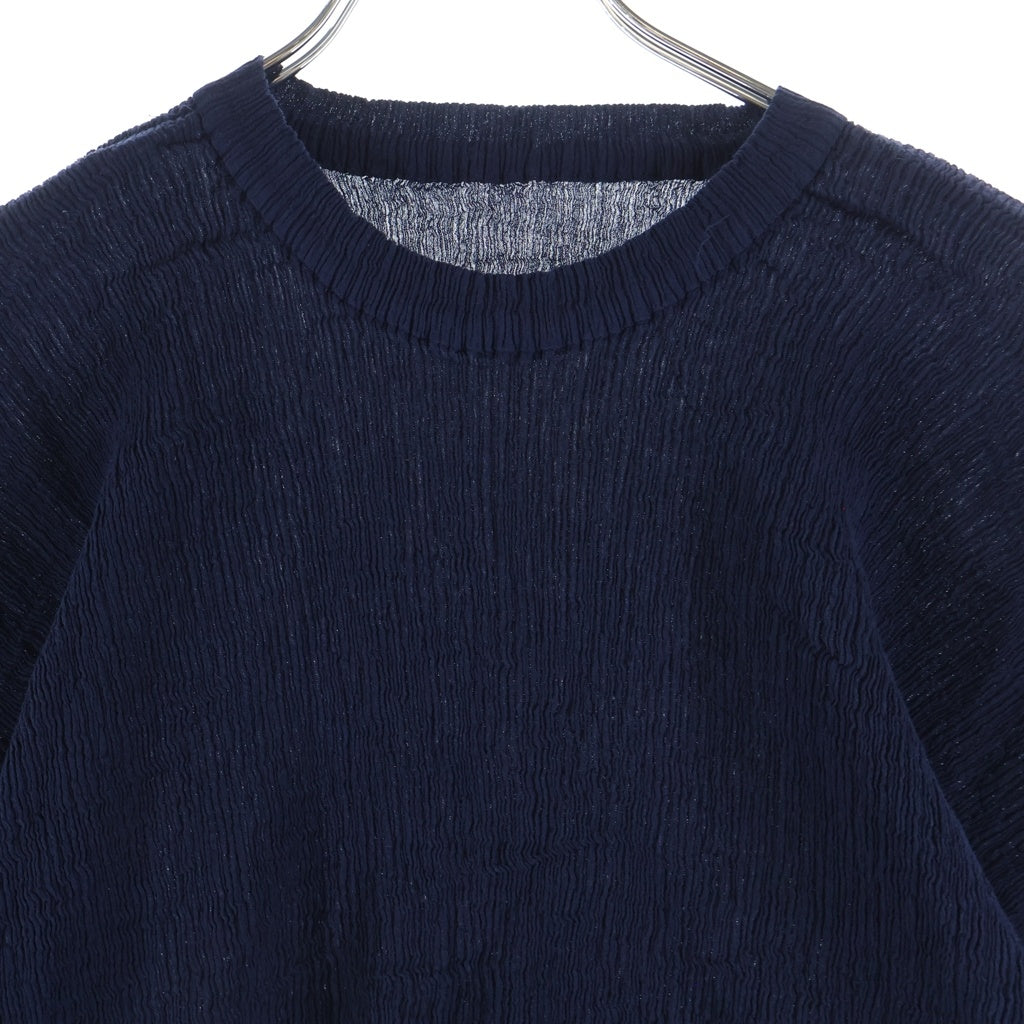 NO BRAND(ノーブランド) HaaT(ハート) KYO CHIJIMI BASIC シワ加工 半袖ブラウス レディース ネイビー HA55FJ014