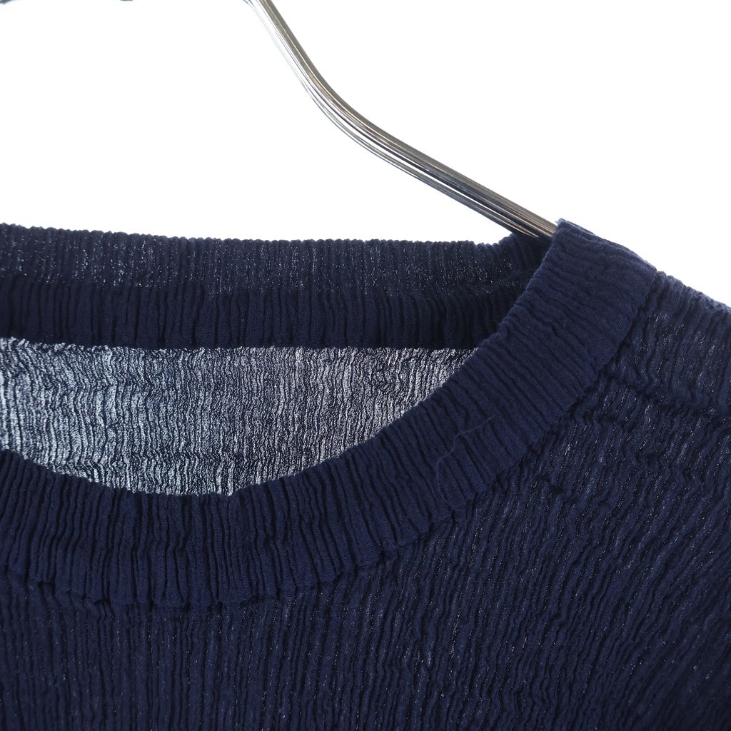 NO BRAND(ノーブランド) HaaT(ハート) KYO CHIJIMI BASIC シワ加工 半袖ブラウス レディース ネイビー HA55FJ014