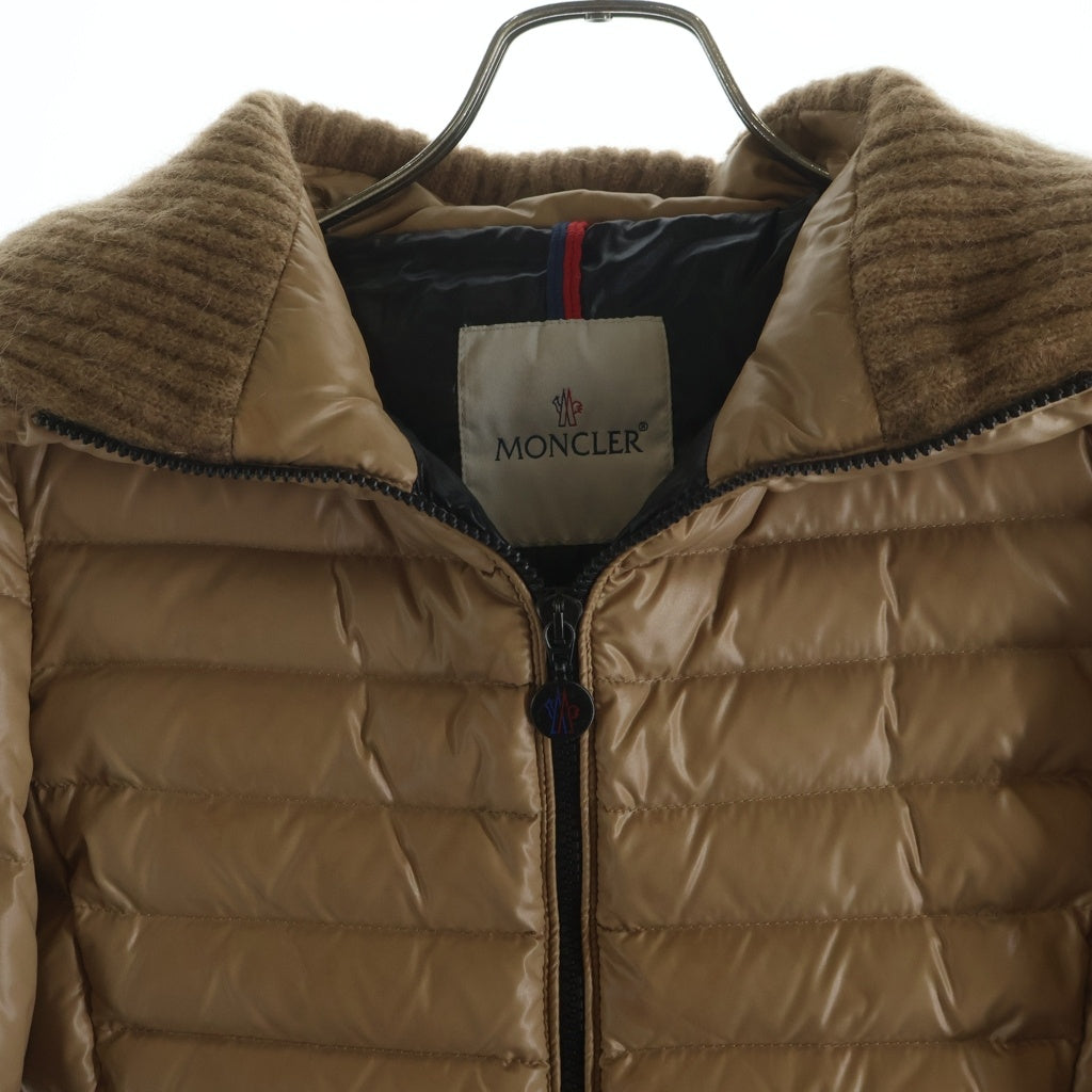 MONCLER(モンクレール) LIERRE GIUBBOTTO ロゴエンブロイダリー リブニット ジップアップ ダウンジャケット レディース ベージュ 112-093-46931-05