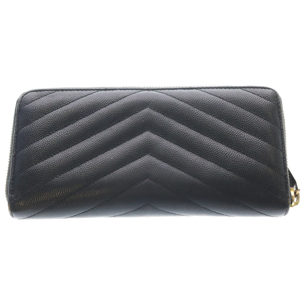 SAINT LAURENT PARIS(サンローランパリ) キャビアスキン ラウンドファスナー ゴールド金具 長財布 ロングウォレット レディース ブラック 358094 BOW01 1000