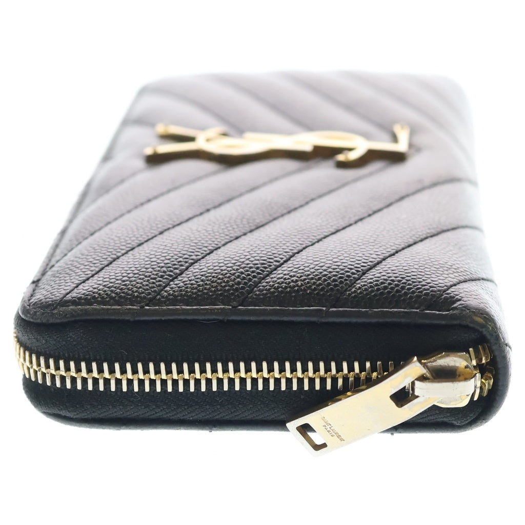 SAINT LAURENT PARIS(サンローランパリ) キャビアスキン ラウンドファスナー ゴールド金具 長財布 ロングウォレット レディース ブラック 358094 BOW01 1000