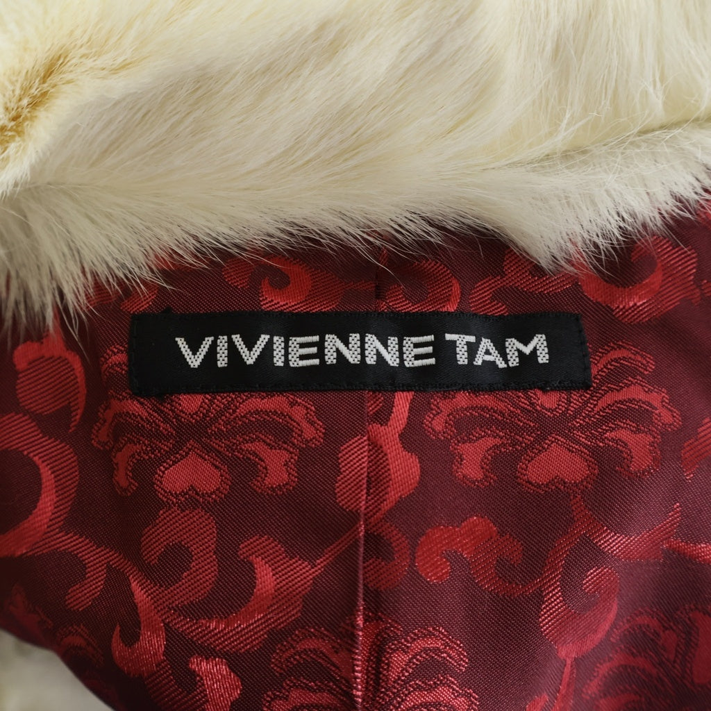 VIVIENNE TAM(ヴィヴィアンタム) アンゴラ混ウール 裏地総柄 チャイナボタン ファーショートコート ジャケット レディース ホワイト 016-250002