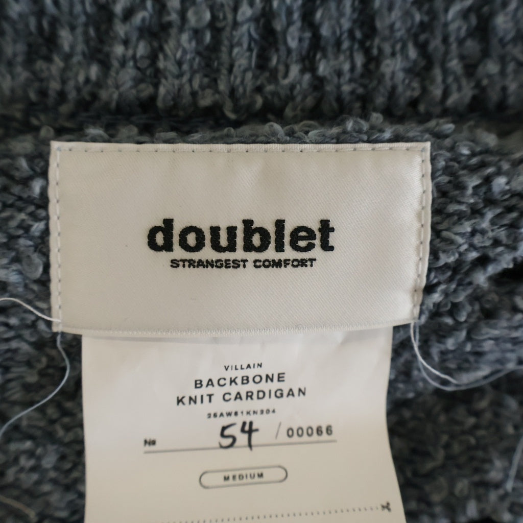 doublet(ダブレット) 25AW BACKBONE KNIT CARDIGAN バックボーン ダメージ加工 ニット カーディガン ブルー 25AW61KN204
