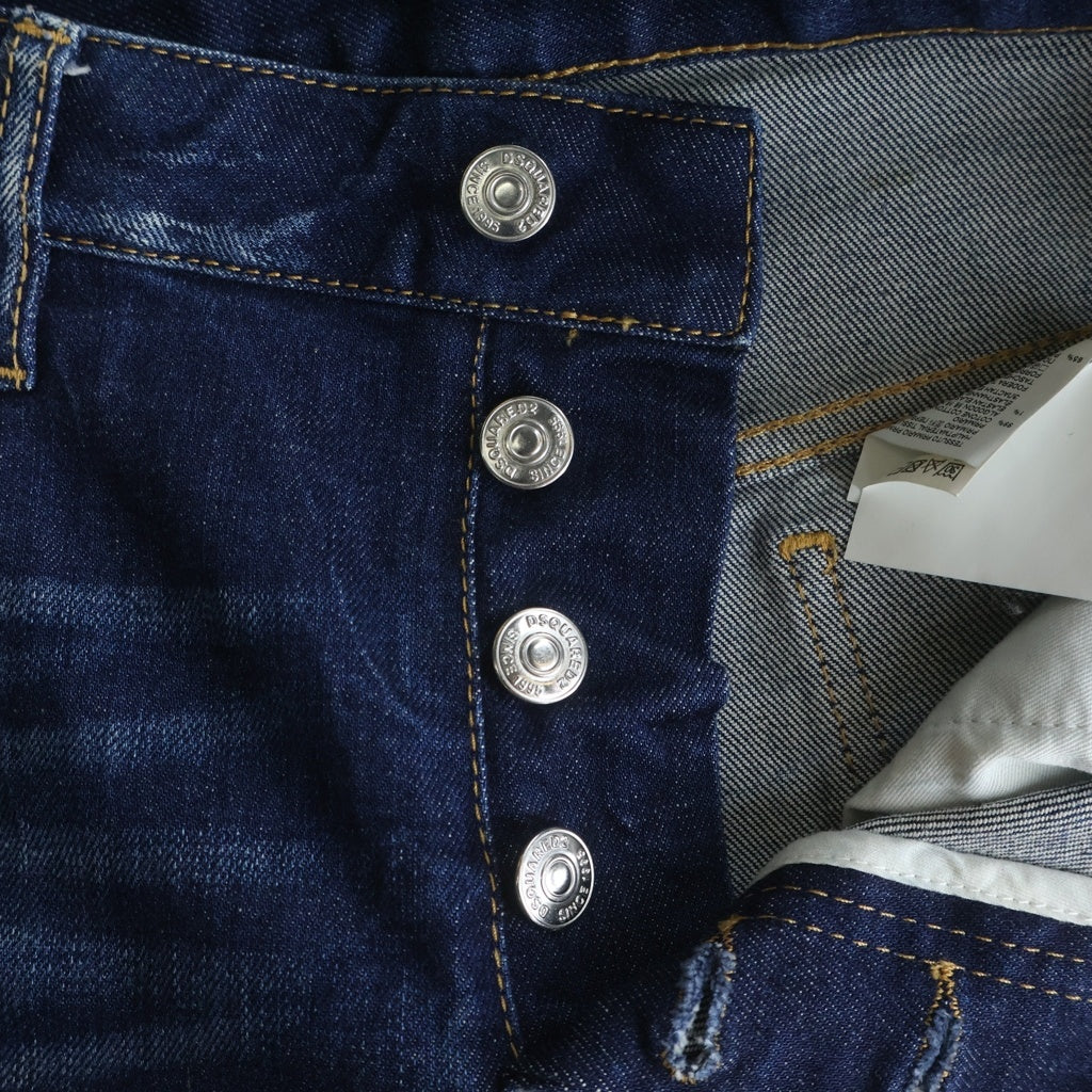 DSQUARED2(ディースクエアード) JINNY JEAN ダメージ加工 ワイドデニムパンツ レディース インディゴ S75LB0255