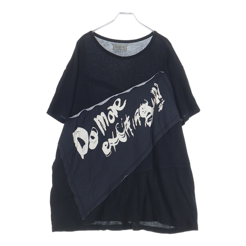 Yohji Yamamoto POUR HOMME(ヨウジヤマモト プールオム) 19SS ミニ裏毛タタキメッセージ クルーネック 半袖Tシャツ カットソー ブラック HH-T72-088