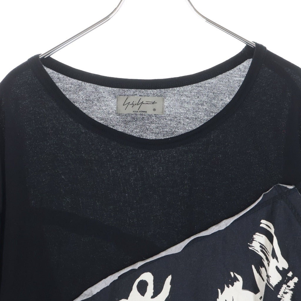 Yohji Yamamoto POUR HOMME(ヨウジヤマモト プールオム) 19SS ミニ裏毛タタキメッセージ クルーネック 半袖Tシャツ カットソー ブラック HH-T72-088