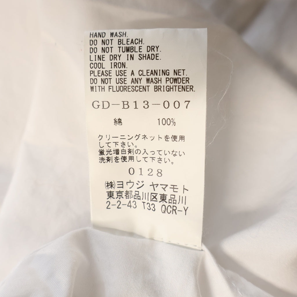 Ground Y(グラウンドワイ) 19SS ブロードチャイナ コットン 長袖シャツ ホワイト GD-B13-007