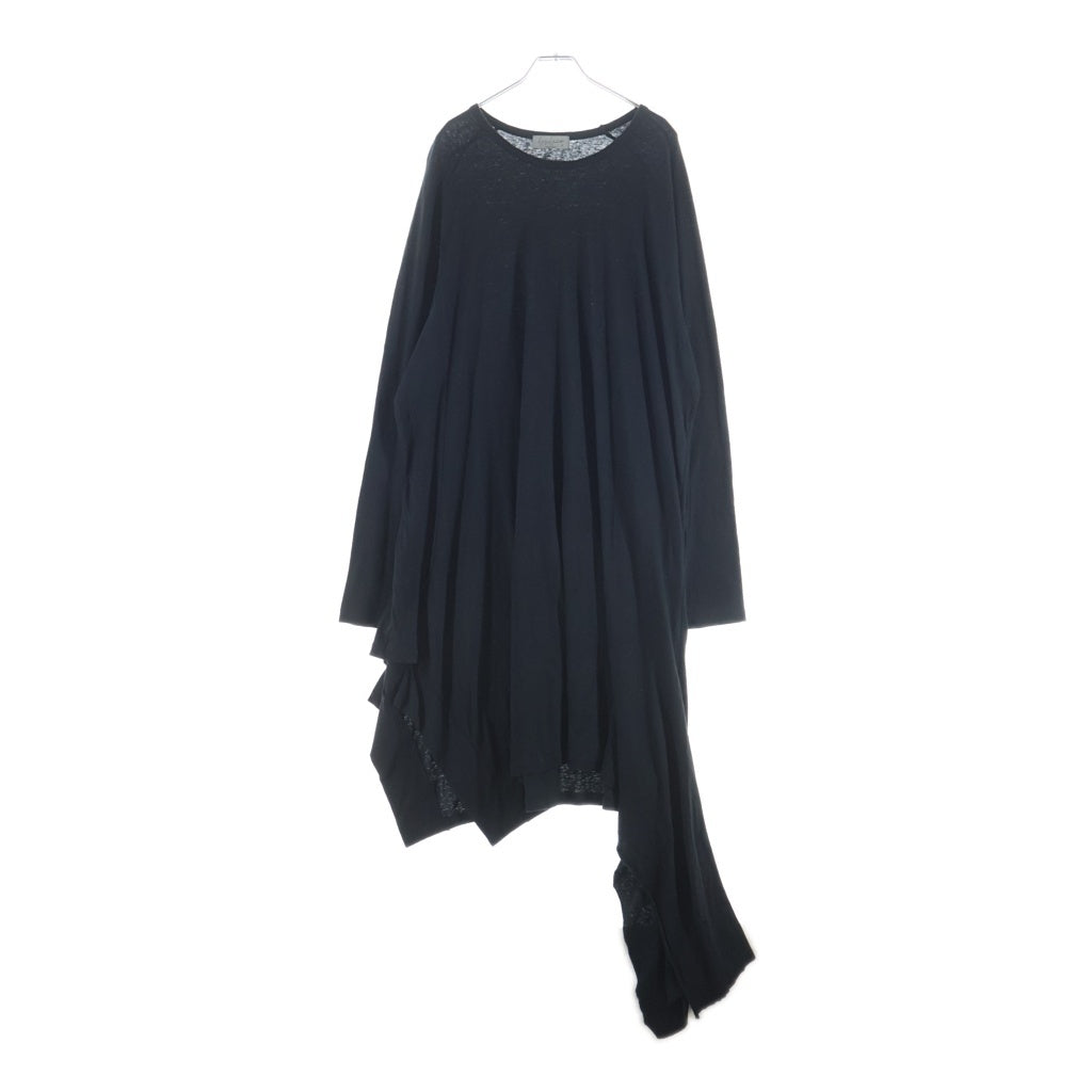 Yohji Yamamoto POUR HOMME(ヨウジヤマモト プールオム) 24SS BINDING RAGLAN ASYMMETRY T-SHIRT バインディング アシンメトリー ロング丈長袖Tシャツ カットソー ブラック HS-T73-382