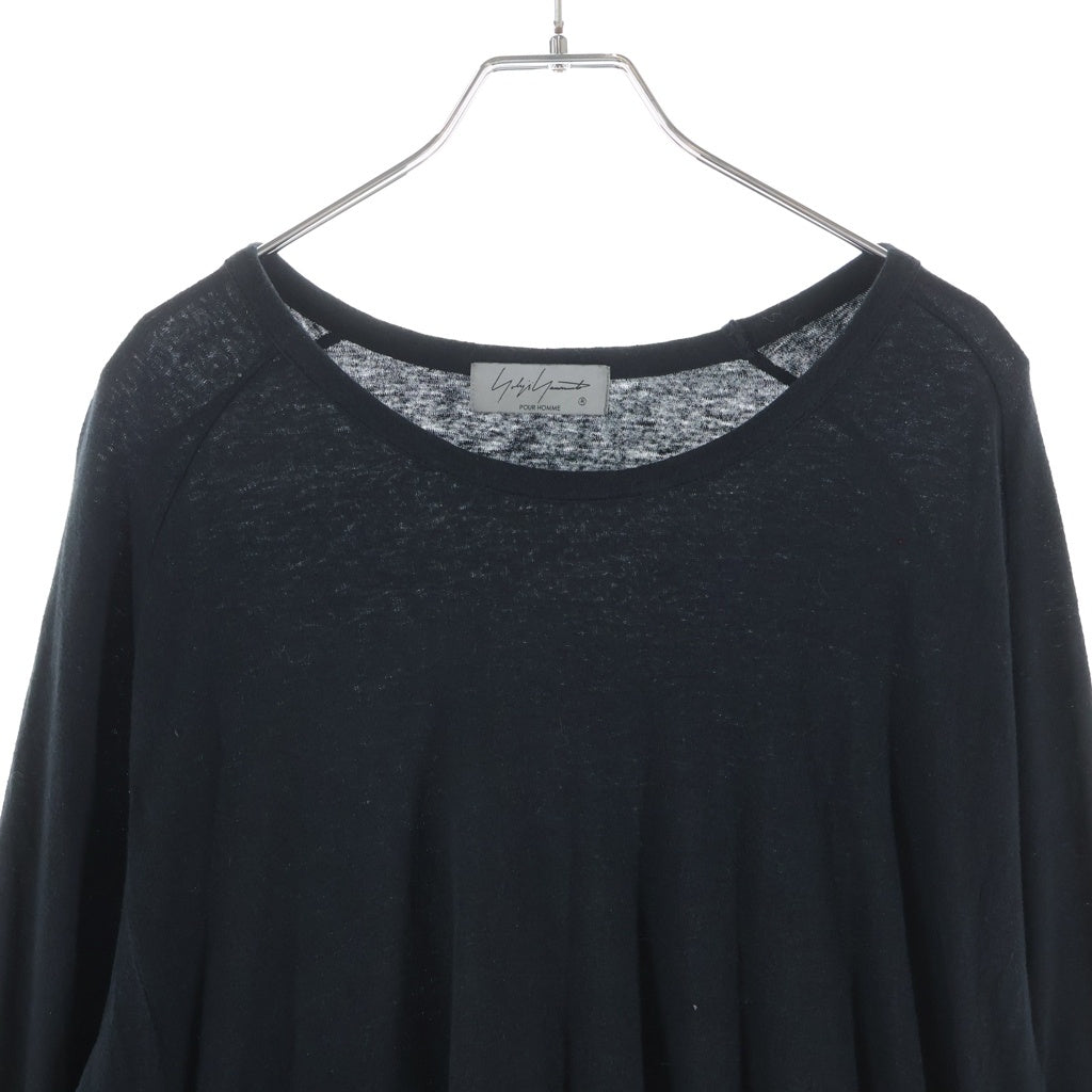 Yohji Yamamoto POUR HOMME(ヨウジヤマモト プールオム) 24SS BINDING RAGLAN ASYMMETRY T-SHIRT バインディング アシンメトリー ロング丈長袖Tシャツ カットソー ブラック HS-T73-382