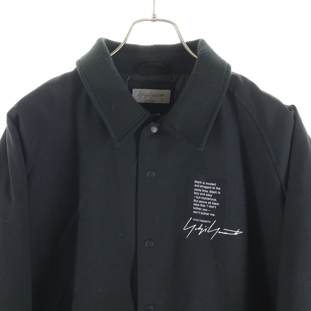 Yohji Yamamoto POUR HOMME(ヨウジヤマモト プールオム) 22AW ×NEW ERA WOOL COACH JACKET ニューエラ ロゴプリント ウール コーチジャケット ブラック HE-Y90-513