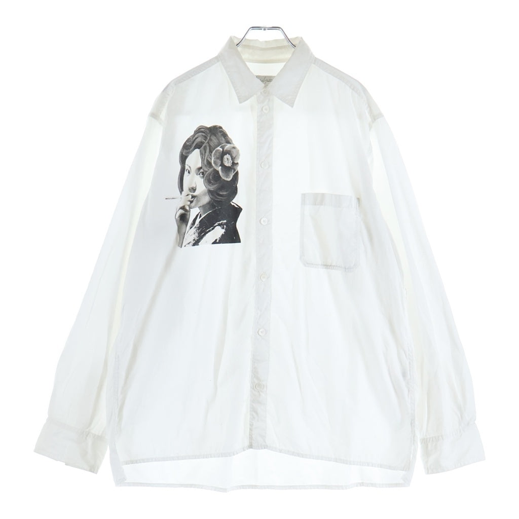 Yohji Yamamoto POUR HOMME(ヨウジヤマモト プールオム) 21AW ×内田すずめ 今宵椿 グラフィックプリント 長袖シャツ ホワイト HD-B69-502