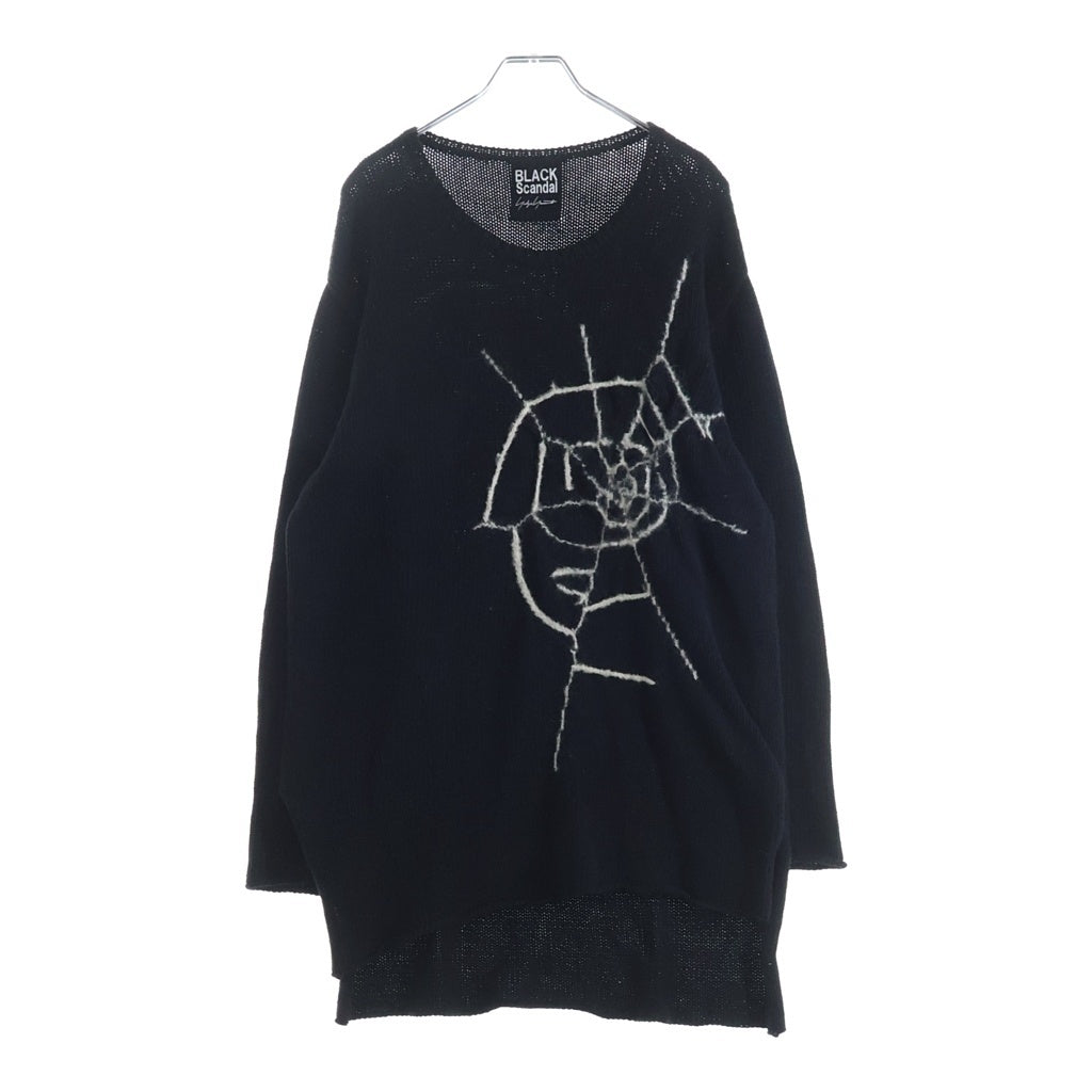 BLACK Scandal Yohji Yamamoto(ブラックスキャンダルヨウジヤマモト) 18AW 蜘蛛の巣 クルーネック プルオーバージャガードニットセーター ブラック HV-K37-080