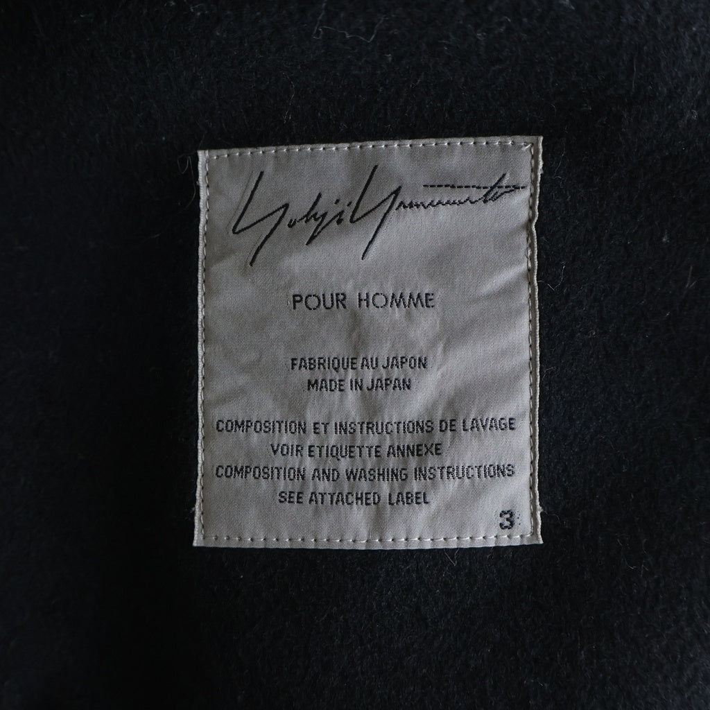 Yohji Yamamoto POUR HOMME(ヨウジヤマモト プールオム) 12AW カシミヤ混 ベルト スナップボタン フーデッドコート ブラック HD-C12-119