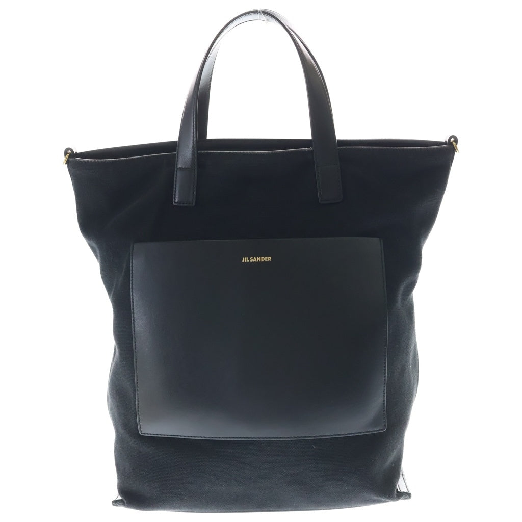 JIL SANDER(ジルサンダー) WANDER TOTE SM ワンダー リネンキャンバス レザー トートバッグ ブラック J07WC0009 レディース