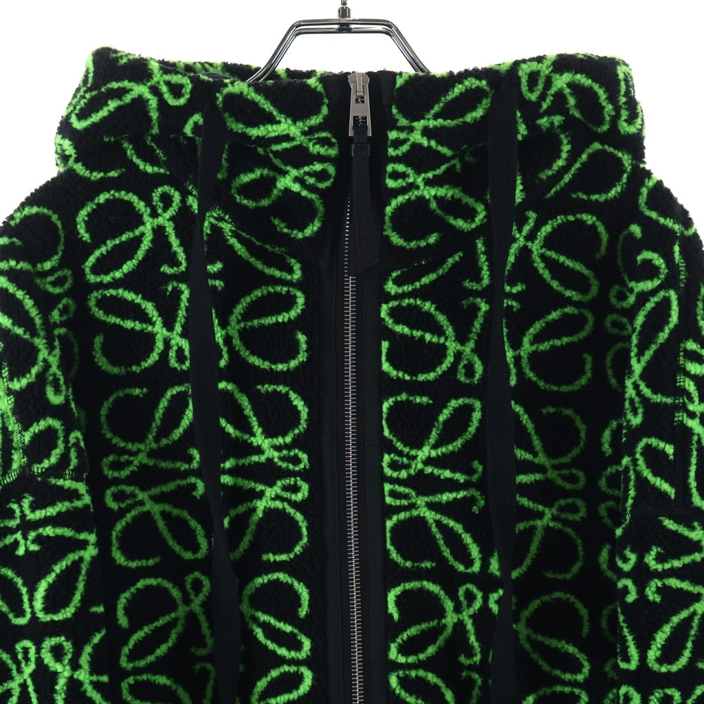 LOEWE(ロエベ) 22AW ANAGRAM JACQUARD FLEECE PARKA アナグラム ジャガード フード付き フリース ボアブルゾン ジャケット ブラック/グリーン H526Y52J01