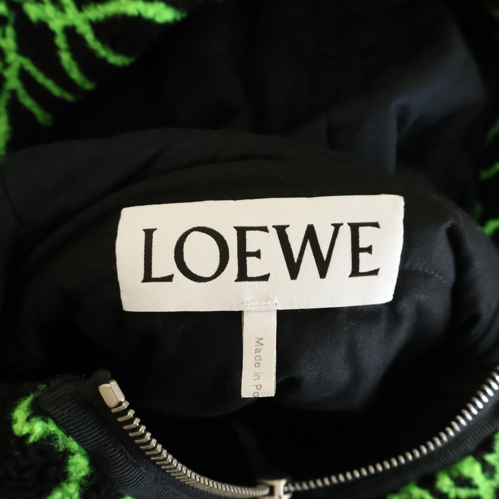 LOEWE(ロエベ) 22AW ANAGRAM JACQUARD FLEECE PARKA アナグラム ジャガード フード付き フリース ボアブルゾン ジャケット ブラック/グリーン H526Y52J01