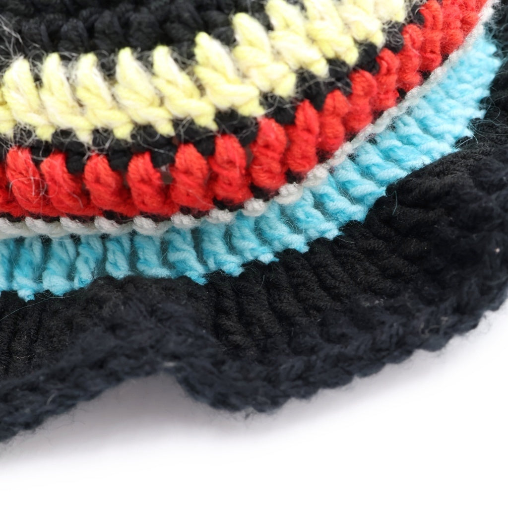 Y.A.R.N(ヤーン) KNITE HAT クロスパッチデザイン ニットバケットハット 帽子 ブラック