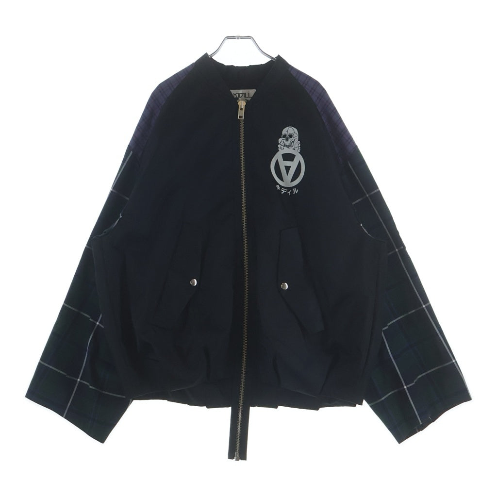 KIDILL(キディル) 19SS PATCH MA-1 ダブルチェック バックデザイン フロントスカルロゴ ボンバージャケット ブルゾン ブラック KL340