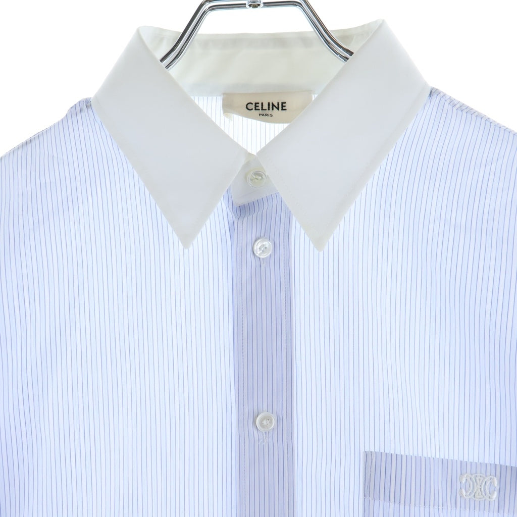 CELINE(セリーヌ) 23SS エディ期 シュミーズ オーバーサイズ トリオンフ ストライプ長袖シャツ ホワイト/ブルー 2C775088S