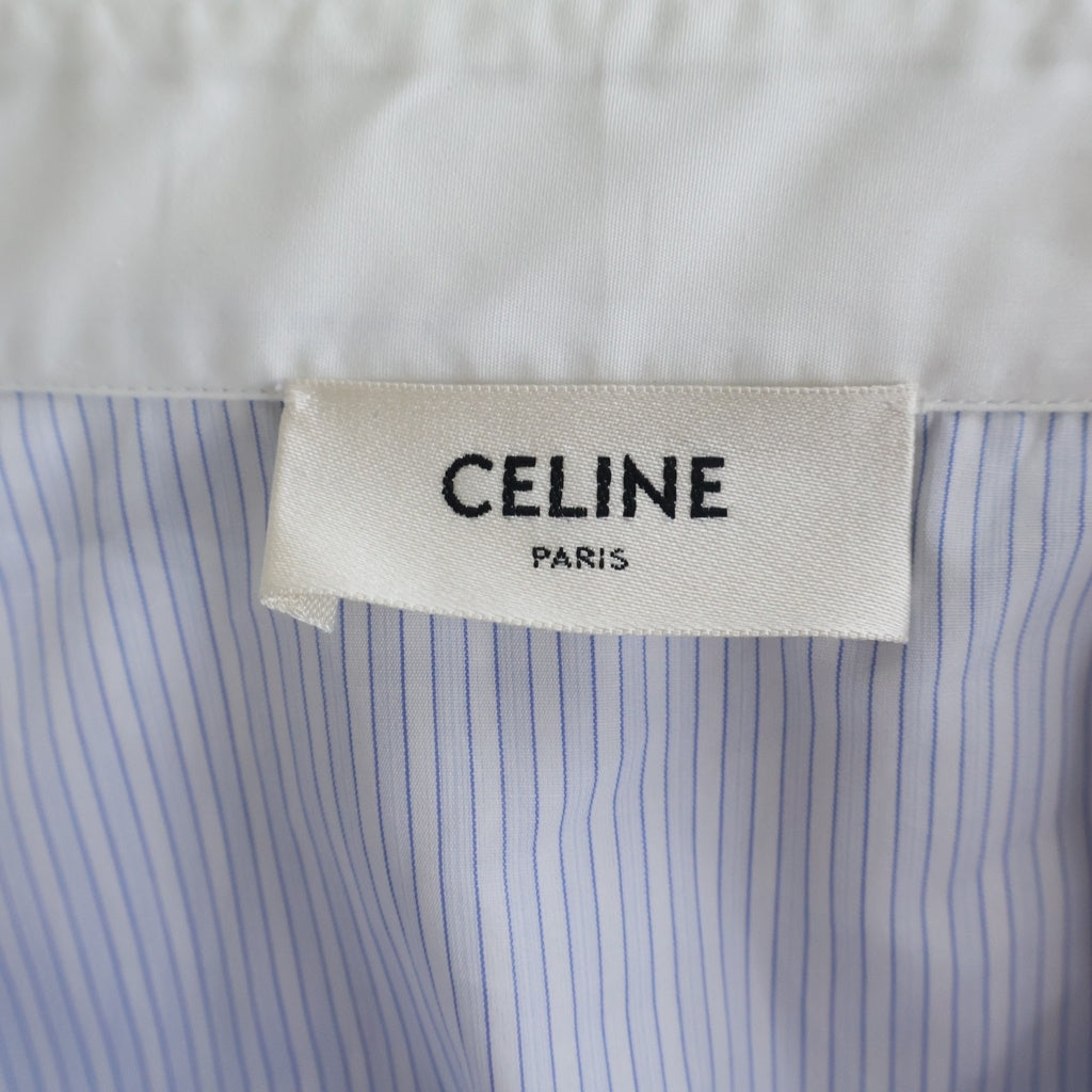 CELINE(セリーヌ) 23SS エディ期 シュミーズ オーバーサイズ トリオンフ ストライプ長袖シャツ ホワイト/ブルー 2C775088S