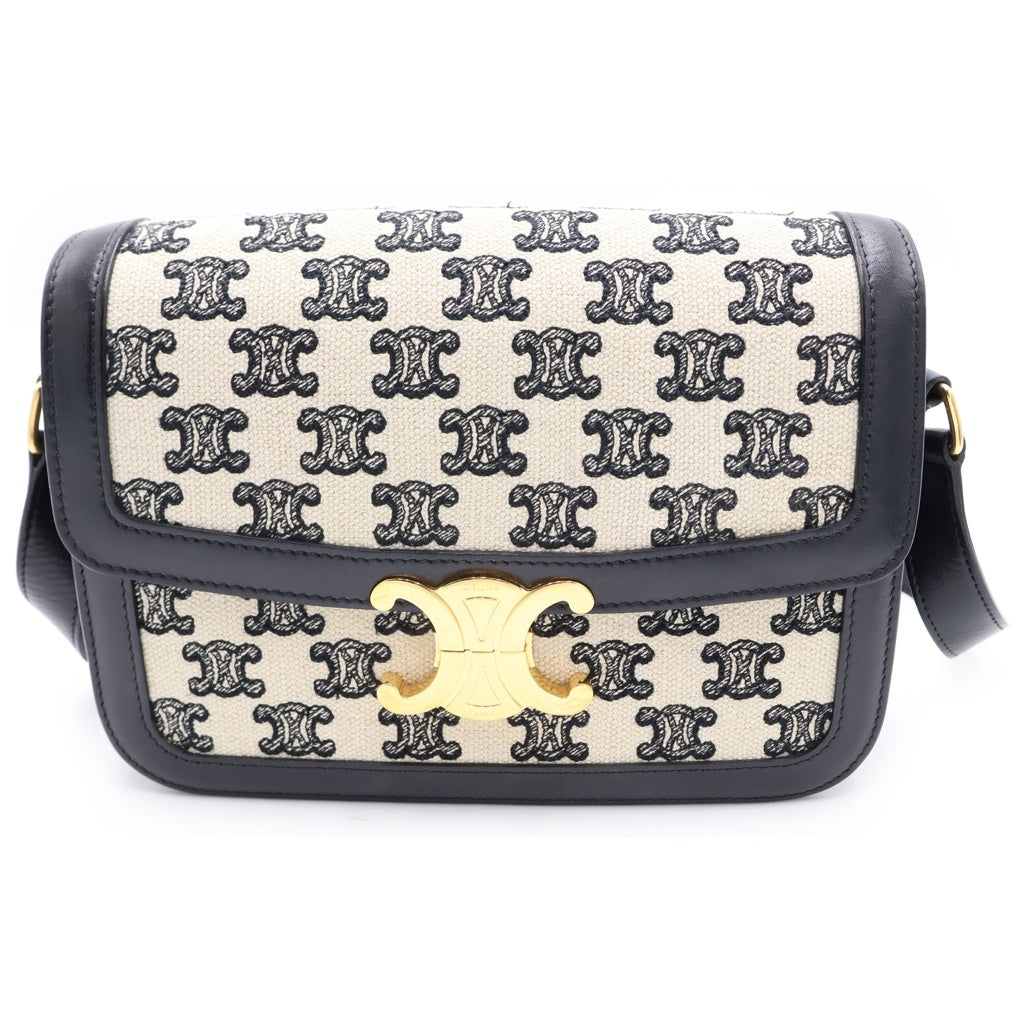 CELINE(セリーヌ) TEEN TRIOMPHE ティーン トリオンフキャンバス ミディアム ショルダーバッグ ゴールド金具 ブラック/アイボリー/ゴールド S-CE-4280 188882DBA.38NO レディース