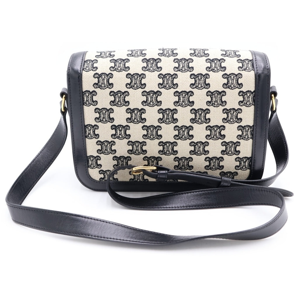 CELINE(セリーヌ) TEEN TRIOMPHE ティーン トリオンフキャンバス ミディアム ショルダーバッグ ゴールド金具 ブラック/アイボリー/ゴールド S-CE-4280 188882DBA.38NO レディース