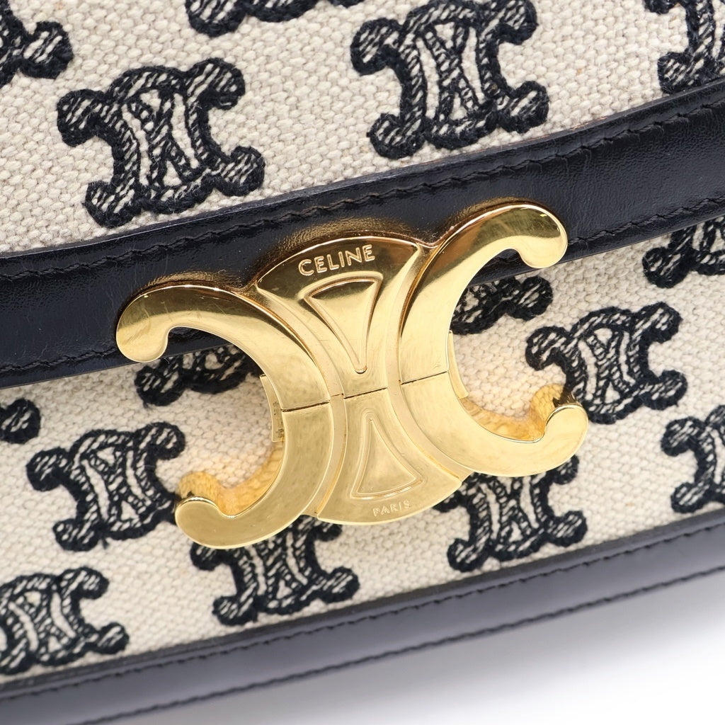 CELINE(セリーヌ) TEEN TRIOMPHE ティーン トリオンフキャンバス ミディアム ショルダーバッグ ゴールド金具 ブラック/アイボリー/ゴールド S-CE-4280 188882DBA.38NO レディース