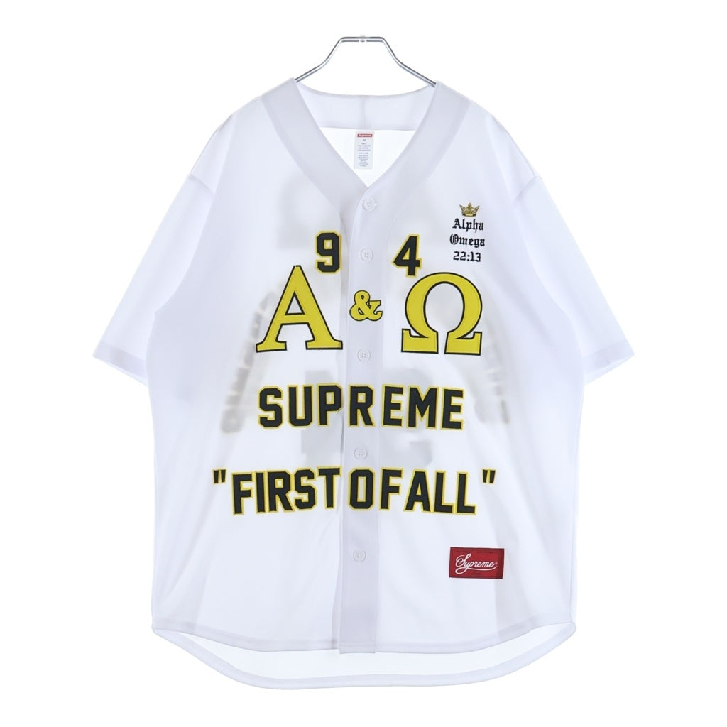 SUPREME(シュプリーム) 24AW Alpha Omega Baseball Jersey アルファオメガ ロゴエンブロイダリー ベースボール半袖シャツ ホワイト
