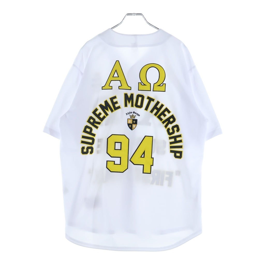 SUPREME(シュプリーム) 24AW Alpha Omega Baseball Jersey アルファオメガ ロゴエンブロイダリー ベースボール半袖シャツ ホワイト