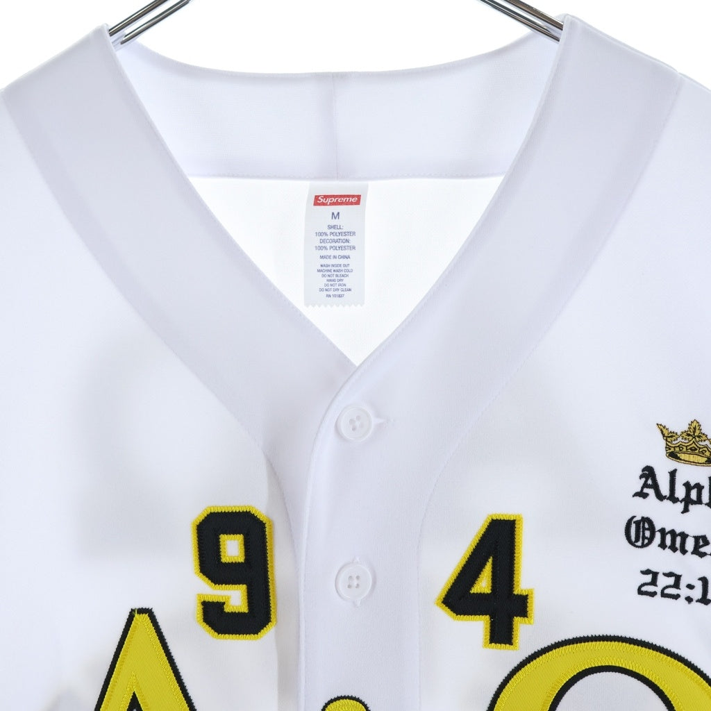 SUPREME(シュプリーム) 24AW Alpha Omega Baseball Jersey アルファオメガ ロゴエンブロイダリー ベースボール半袖シャツ ホワイト