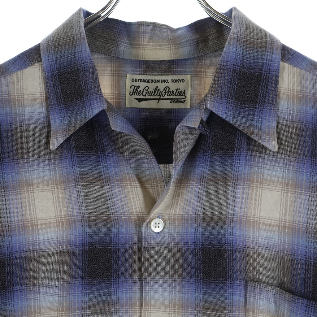 WACKO MARIA(ワコマリア) 24SS OMBRE CHECK OPEN COLLAR SHIRT S/S レーヨン オンブレチェック柄 半袖シャツ パープル 24SS-WMS-OC10