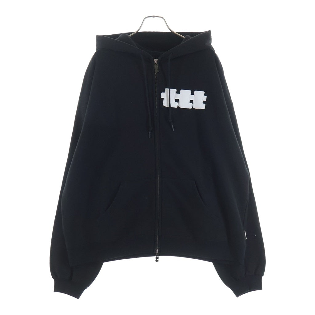 TTT_MSW(ティーモダンストリートウェア) 25SS LOGO ZIPUP HOODIE スウェット フロントロゴエンブロイダリー フーデッド ジップアップパーカー ブラック TTT-25SS-CT03