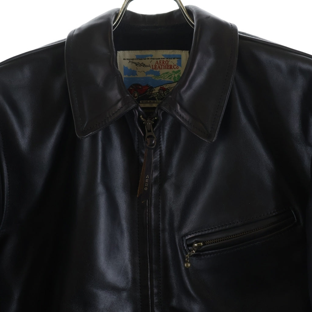 AERO LEATHER(エアロレザー) HORSEHIDE HALF BELT RIDERS LEATHER JACKET ホースハイド ハーフベルト ライダース レザー ジャケット ブラック