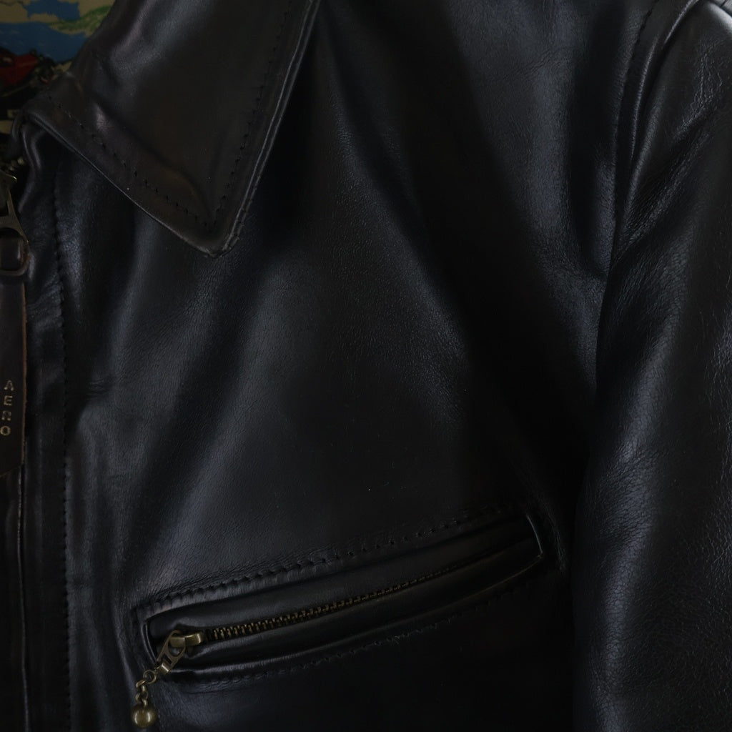 AERO LEATHER(エアロレザー) HORSEHIDE HALF BELT RIDERS LEATHER JACKET ホースハイド ハーフベルト ライダース レザー ジャケット ブラック