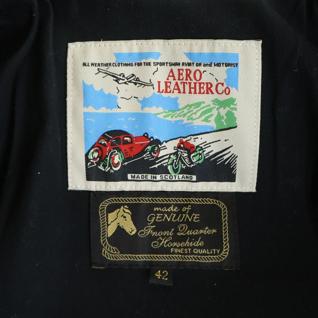 AERO LEATHER(エアロレザー) HORSEHIDE HALF BELT RIDERS LEATHER JACKET ホースハイド ハーフベルト ライダース レザー ジャケット ブラック