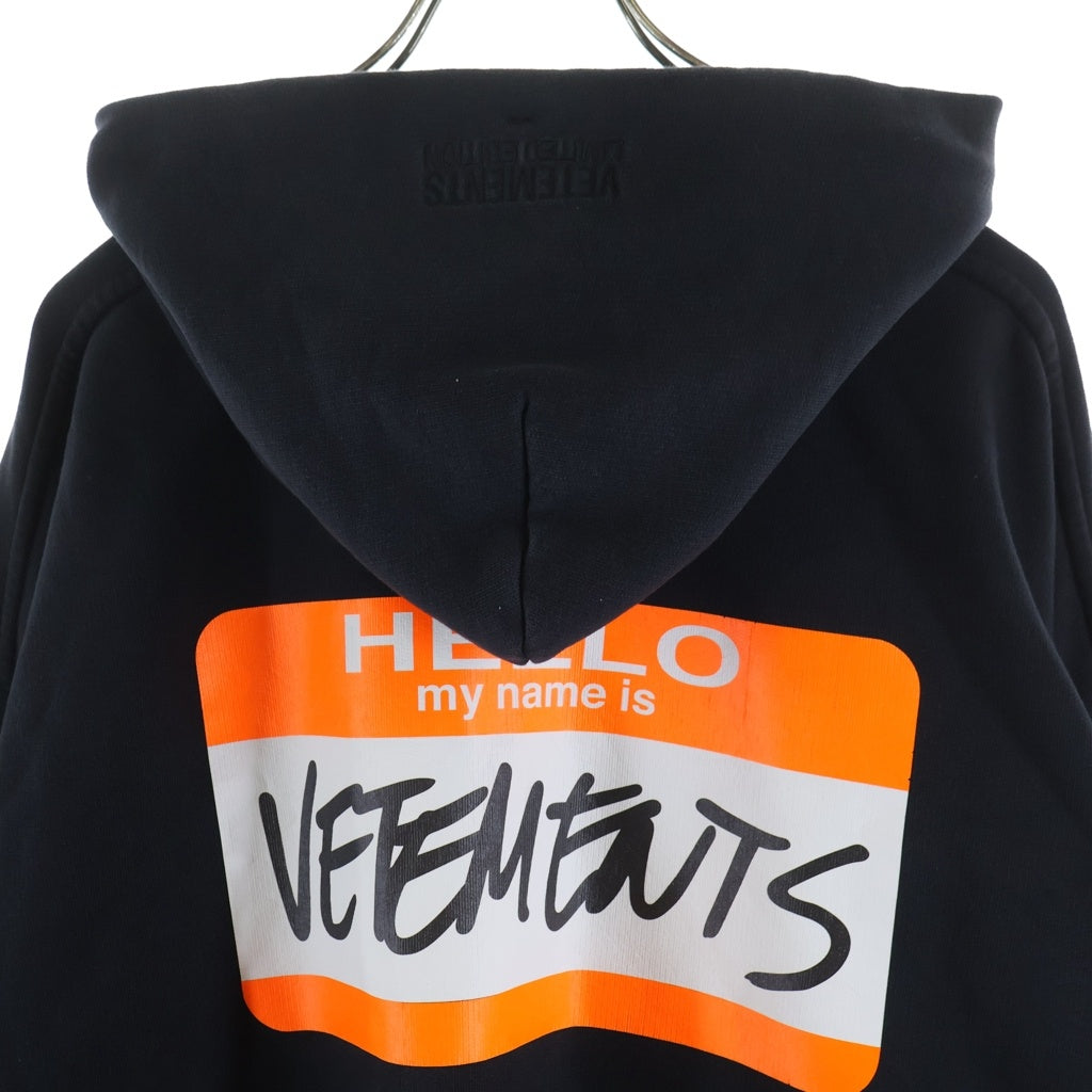 VETEMENTS(ヴェトモン) MY NAME IS HOODIE マイネームイズ オーバーサイズフーディ プルオーバーパーカー ブラック UE54HD340B