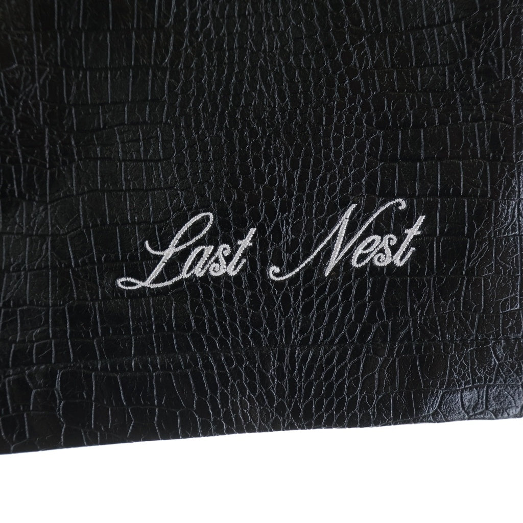 LAST NEST(ラスト ネスト) クロコダイル パイソン 切替 ロゴ刺繍 フェイクレザーショーツ ドローコードショートパンツ ブラック