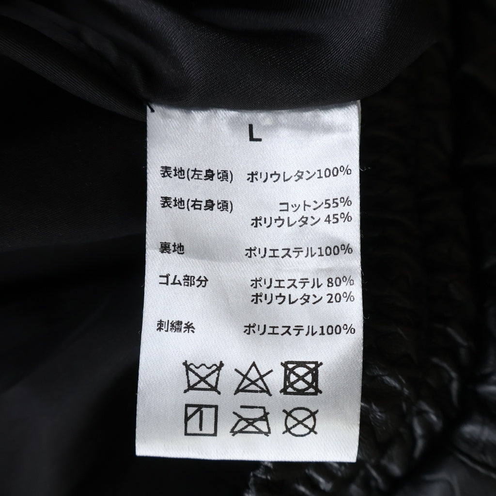 LAST NEST(ラスト ネスト) クロコダイル パイソン 切替 ロゴ刺繍 フェイクレザーショーツ ドローコードショートパンツ ブラック