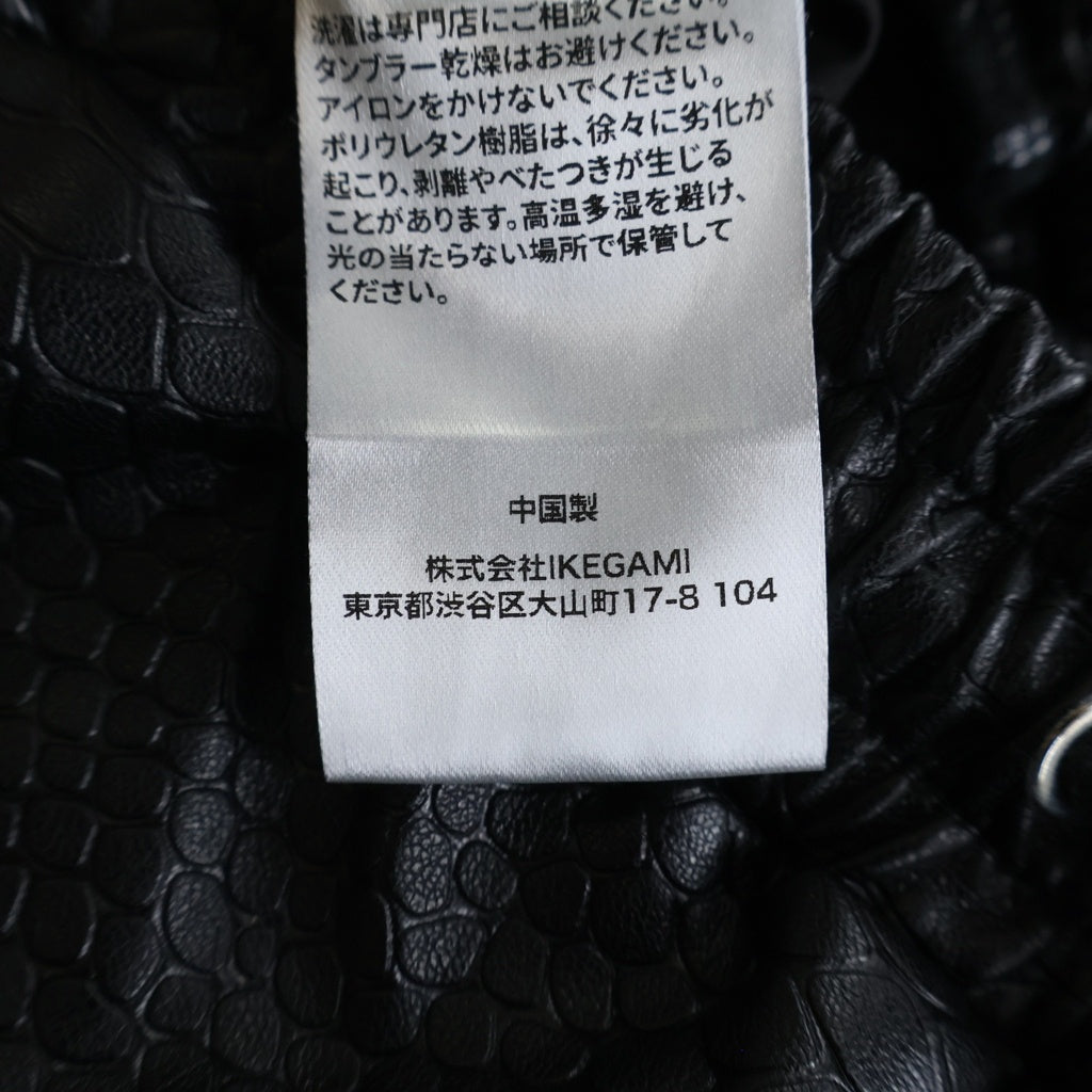 LAST NEST(ラスト ネスト) クロコダイル パイソン 切替 ロゴ刺繍 フェイクレザーショーツ ドローコードショートパンツ ブラック