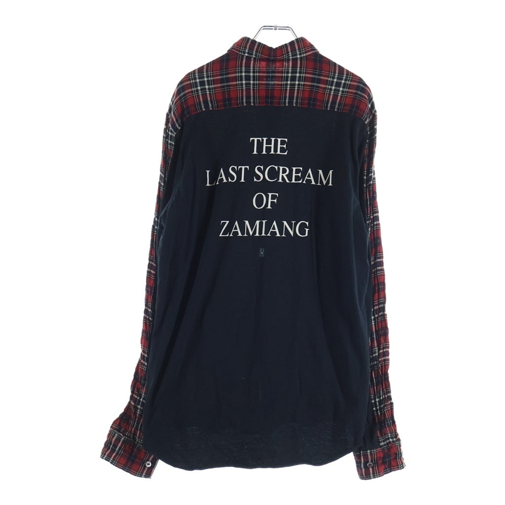 UNDERCOVERISM(アンダーカバイズム) 07SS ARCHIVE PURPLE期 THE LAST SCREAM OF ZAMIANG シワ加工 チェック バックプリント 長袖シャツ レッド アーカイブ 7S229-SH7