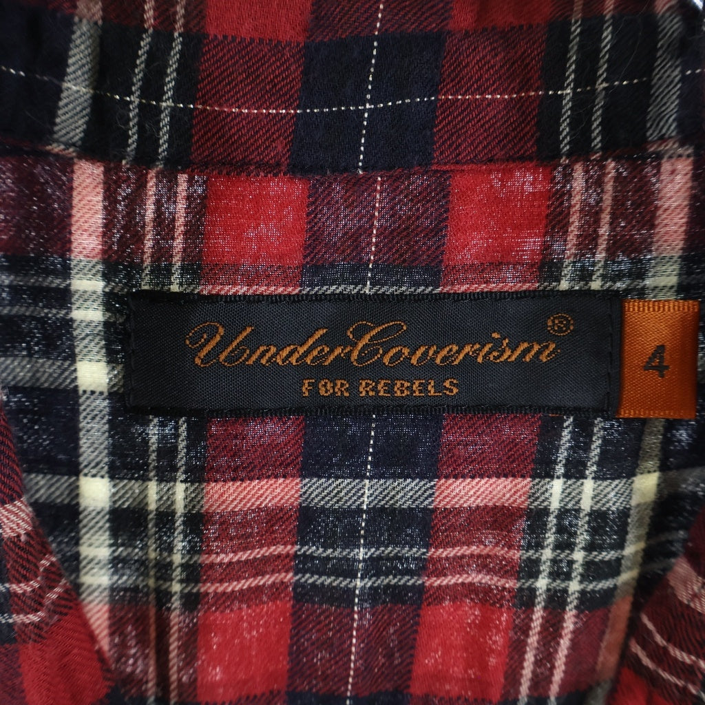 UNDERCOVERISM(アンダーカバイズム) 07SS ARCHIVE PURPLE期 THE LAST SCREAM OF ZAMIANG シワ加工 チェック バックプリント 長袖シャツ レッド アーカイブ 7S229-SH7