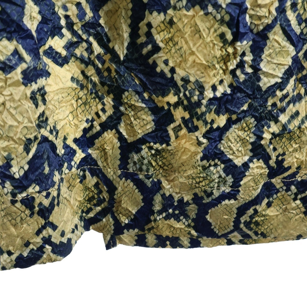 GANNI(ガニー) Snake Printed Crinkled Satin O-neck Mini Dress Safari 総柄 スネークプリント クリンクル サテン ミディドレス ワンピース レディース イエロー F8814-883