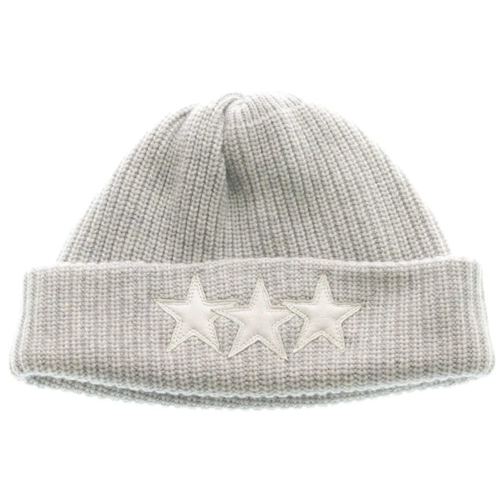 CHROME HEARTS(クロムハーツ) STAR LEATHER PATCH BEANIE クロスボールボタン スターパッチカシミヤビーニー ニットキャップ 帽子 グレー レディース